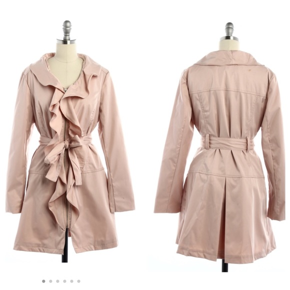 Cynthia Rowley Pink Ruffled Trench Coat Sz M - Picture 2 of 3